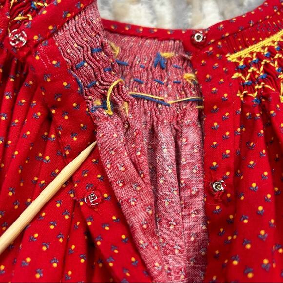 Vintage Handmade Christmas Smocked Long Dress size 5 - Picture 5 of 9